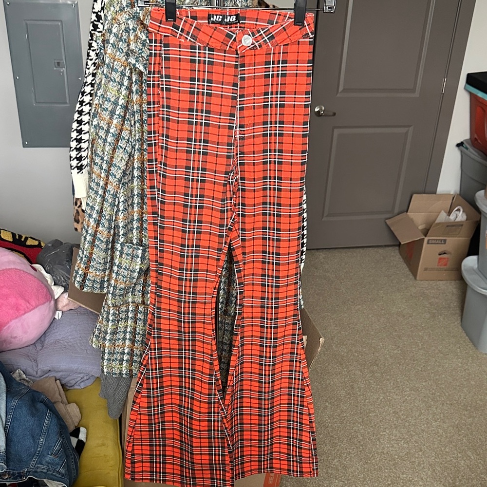Plaid Flare Pants - Red